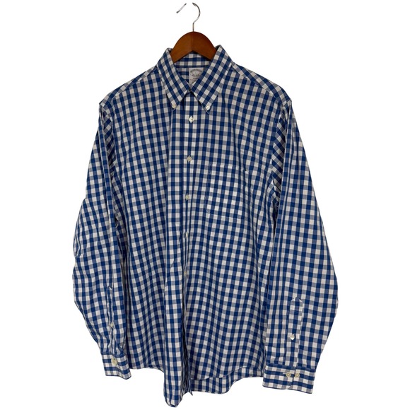 Brooks Brothers Other - Brooks Brothers Regent Fit Blue Gingham Supima Cotton Non-Iron Shirt Mens L
